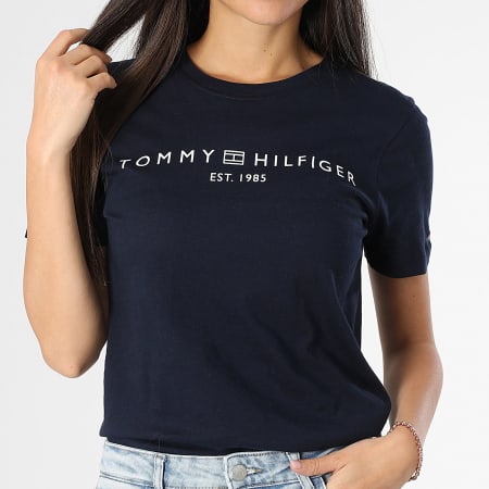 Tommy Hilfiger - Tee Shirt Femme Corp Logo 0276 Bleu Marine