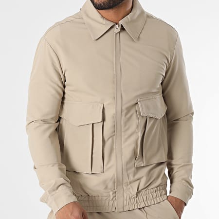 KZR - Ensemble Veste Zippée Et Pantalon Beige
