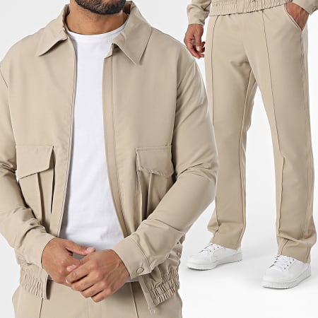 KZR - Ensemble Veste Zippée Et Pantalon Beige