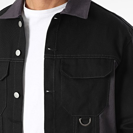 KZR - Ensemble Veste Jean Et Pantalon Cargo Jean Noir Gris Anthracite