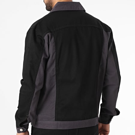 KZR - Ensemble Veste Jean Et Pantalon Cargo Jean Noir Gris Anthracite