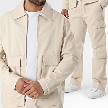 KZR - Ensemble Veste Zippée Et Pantalon Cargo Beige