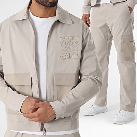 KZR - Ensemble Veste Zippée Et Pantalon Cargo Beige
