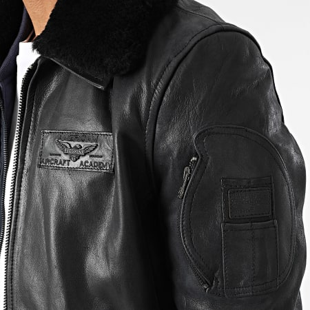 Redskins - Chaqueta de piel con cuello de piel negra Commander Striking