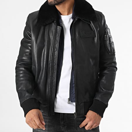 Redskins - Chaqueta de piel con cuello de piel negra Commander Striking