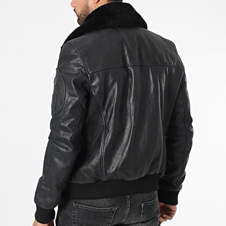 Redskins - Chaqueta de piel con cuello de piel negra Commander Striking