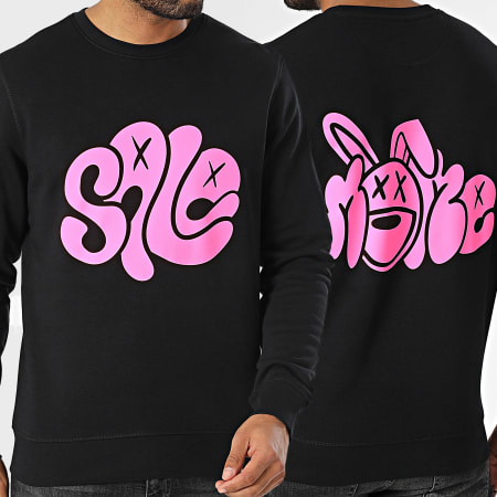 Sale Môme Paris - Conejo Sudadera cuello redondo Recto Verso Negro Rosa Fluo