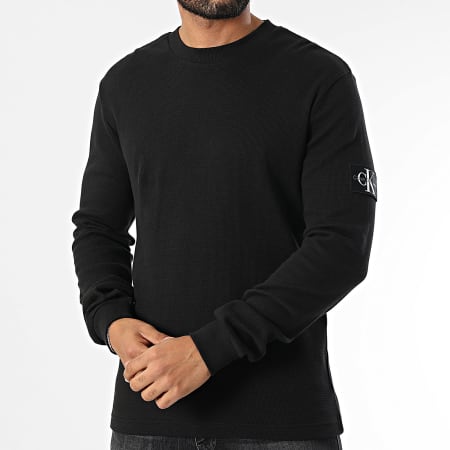 Calvin Klein - Lot De 2 Sweats Crewneck Monogram Badge Waffle 5064 3485 Noir Blanc