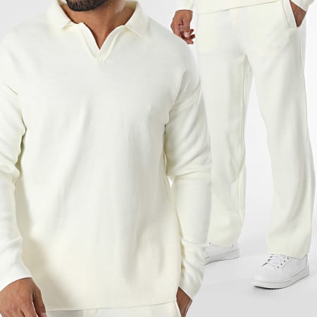 Classic Series - Conjunto de camisa pólo e calças de manga comprida Bege claro