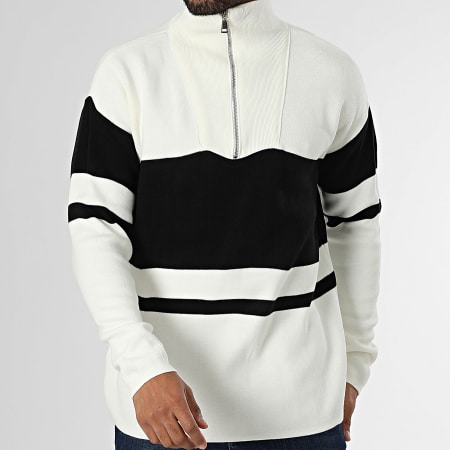 Classic Series - Pull Col Zippé Noir Ecru