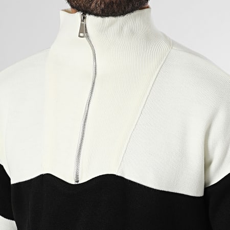 Classic Series - Pull Col Zippé Noir Ecru