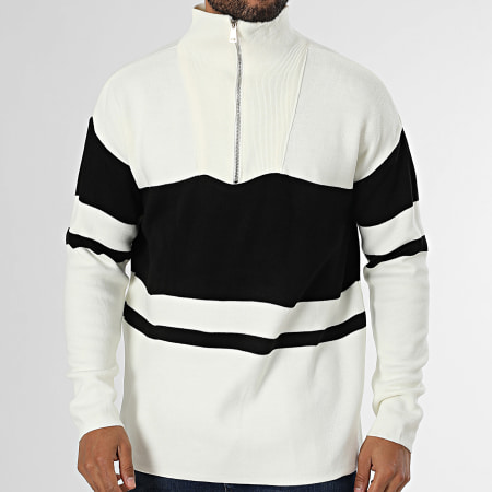 Classic Series - Pull Col Zippé Noir Ecru