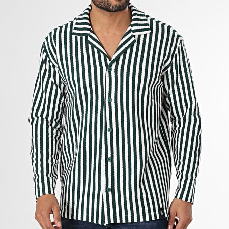 Chemise Boutonnée Jeep Homme - Manches Courtes, Rayures Vertes, Taille XL - Décontractée