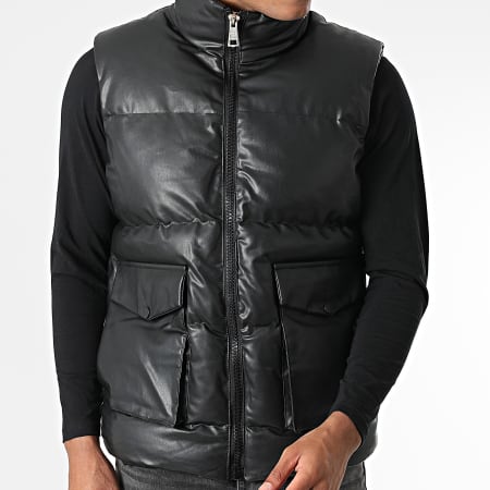 Classic Series - Doudoune Sans Manches Simili Cuir Noir
