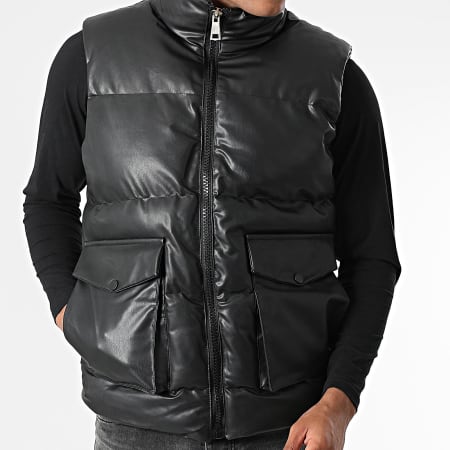 Classic Series - Doudoune Sans Manches Simili Cuir Noir