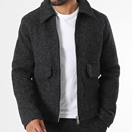 Frilivin - Conjunto de chaqueta y pantalón negro jaspeado con cremallera