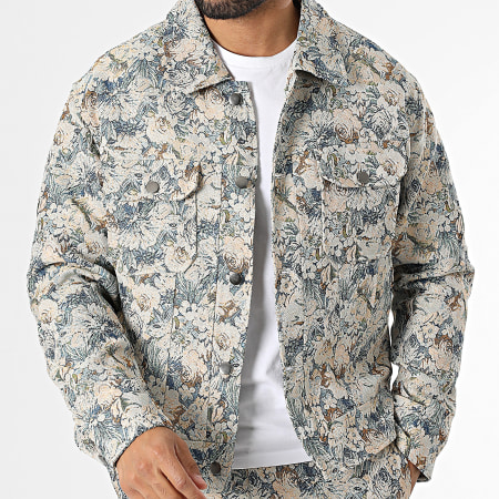 Frilivin Beige Floral Cargo Jacket Pants Set Ryses