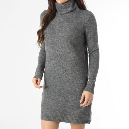 Only - Robe Pull Femme Col Roulé Elanor Gris Anthracite