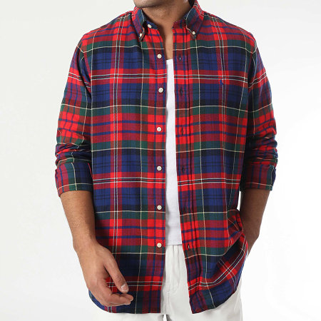 Polo Ralph Lauren - Chemise Manches Longues A Carreaux Custom Fit Original Player Rouge Bleu Roi