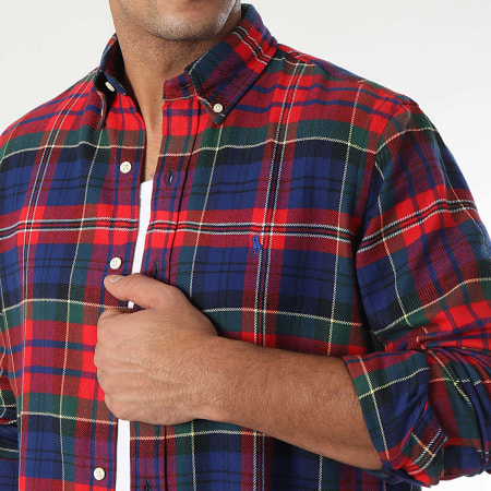 Polo Ralph Lauren - Chemise Manches Longues A Carreaux Custom Fit Original Player Rouge Bleu Roi