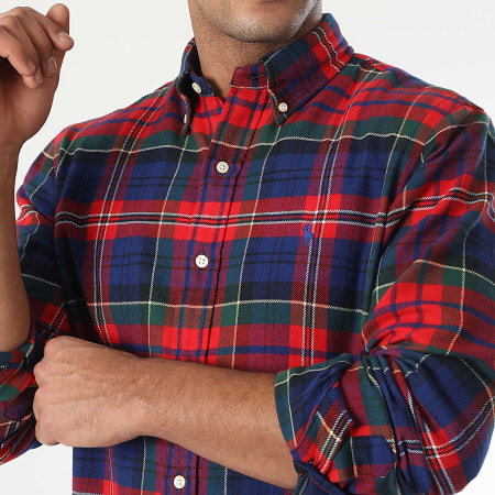 Polo Ralph Lauren - Chemise Manches Longues A Carreaux Custom Fit Original Player Rouge Bleu Roi