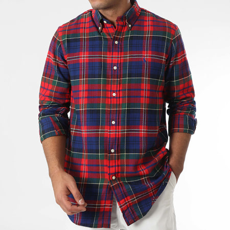 Polo Ralph Lauren - Chemise Manches Longues A Carreaux Custom Fit Original Player Rouge Bleu Roi
