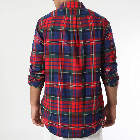 Polo Ralph Lauren - Chemise Manches Longues A Carreaux Custom Fit Original Player Rouge Bleu Roi