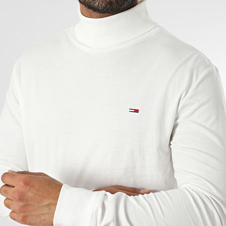Tommy Jeans - Tee Shirt Col Roulé Manches Longues Slim 0333 Blanc