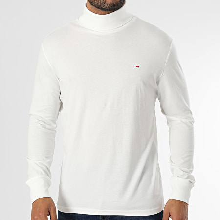 Tommy Jeans - Tee Shirt Col Roulé Manches Longues Slim 0333 Blanc
