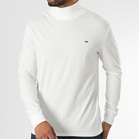 Tommy Jeans - Tee Shirt Col Roulé Manches Longues Slim 0333 Blanc