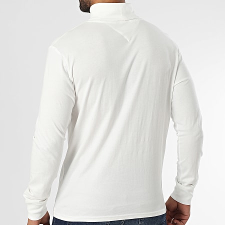 Tommy Jeans - Tee Shirt Col Roulé Manches Longues Slim 0333 Blanc