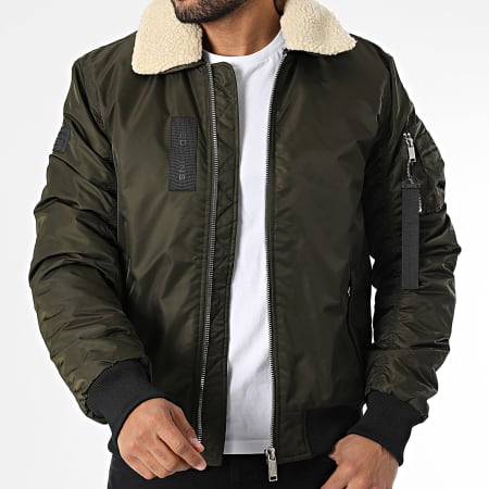Redskins - Veste Bomber Col Fourrure Tage Allport Vert Kaki