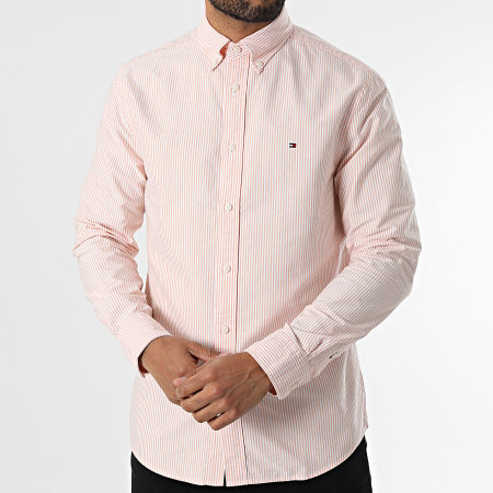 Tommy Hilfiger - Heritage Oxford Stripe Camisa Manga Larga 6238 Naranja Blanco