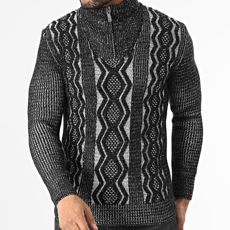 Classic Series - Pull Col Montant Zippé Noir Blanc