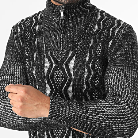 Classic Series - Pull Col Montant Zippé Noir Blanc