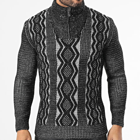 Classic Series - Pull Col Montant Zippé Noir Blanc