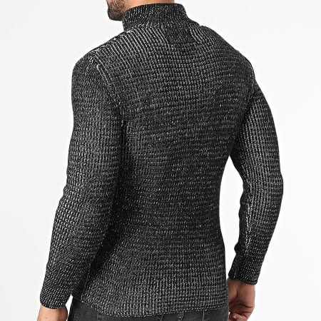 Classic Series - Pull Col Montant Zippé Noir Blanc
