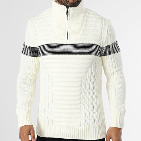 Classic Series - Pull Col Montant Zippé Beige Clair