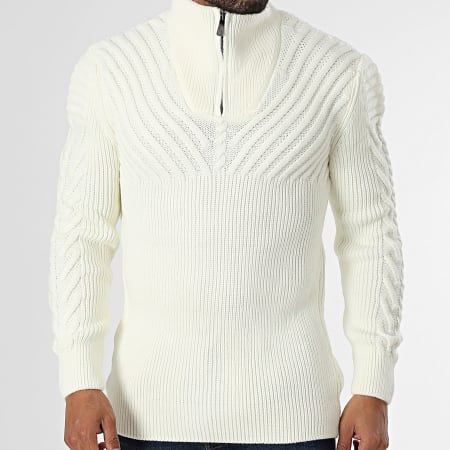 Classic Series - Pull Col Montant Zippé Beige Clair