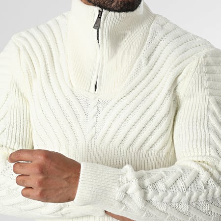 Classic Series - Pull Col Montant Zippé Beige Clair