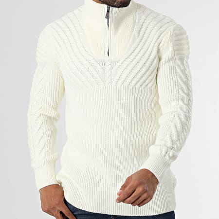Classic Series - Pull Col Montant Zippé Beige Clair