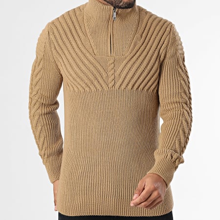 Classic Series - Pull Col Montant Zippé Camel