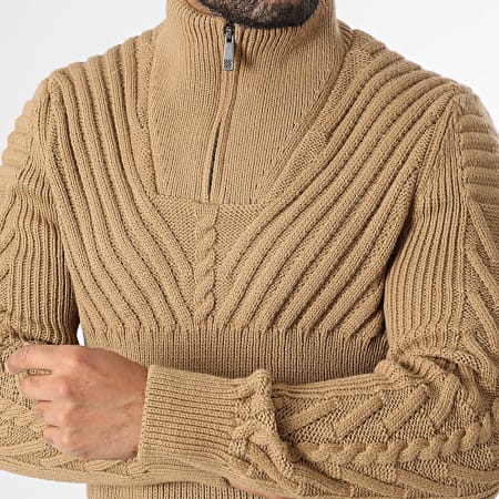 Classic Series - Pull Col Montant Zippé Camel