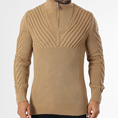 Classic Series - Pull Col Montant Zippé Camel