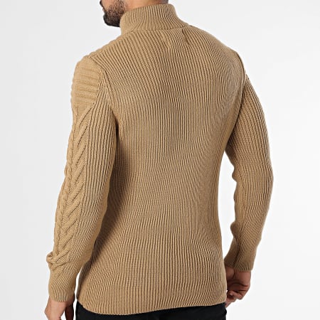 Classic Series - Pull Col Montant Zippé Camel