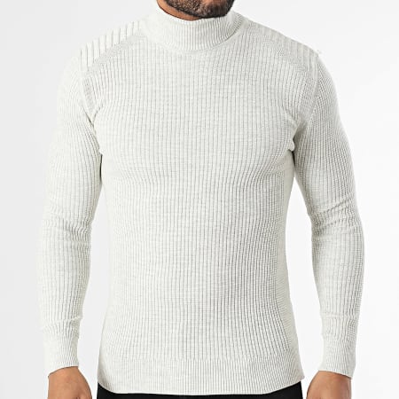 Classic Series - Pull Col Roulé Beige Chiné