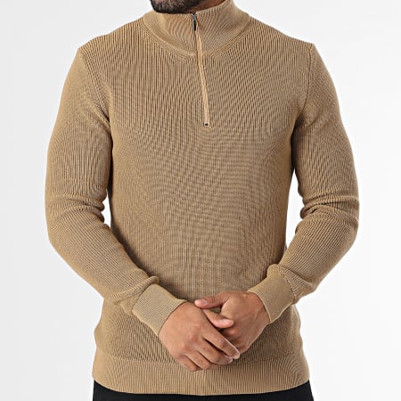Classic Series - Pull Col Montant Zippé Camel