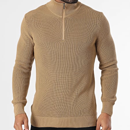 Classic Series - Pull Col Montant Zippé Camel