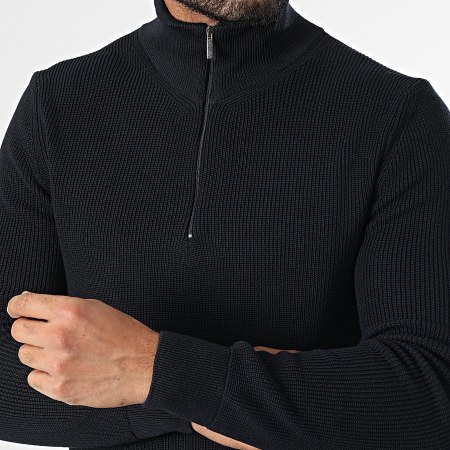 Classic Series - Pull Col Montant Zippé Bleu Marine Foncé