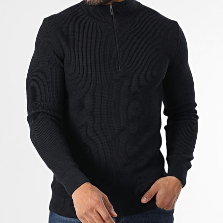 Classic Series - Pull Col Montant Zippé Bleu Marine Foncé